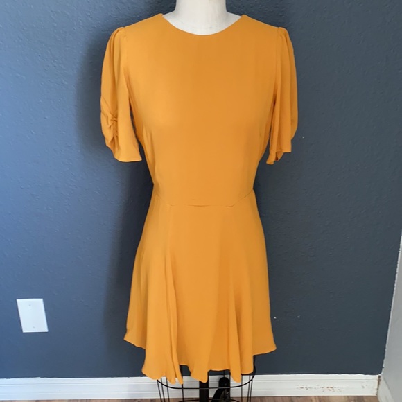 Reformation Gracie Ruched Sleeve Dress In mustard - Picture 4 of 8